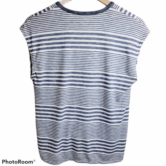 Max Studio | Blue White Stripes Tie Waist Summer Top Small Shirt - Picture 2 of 9